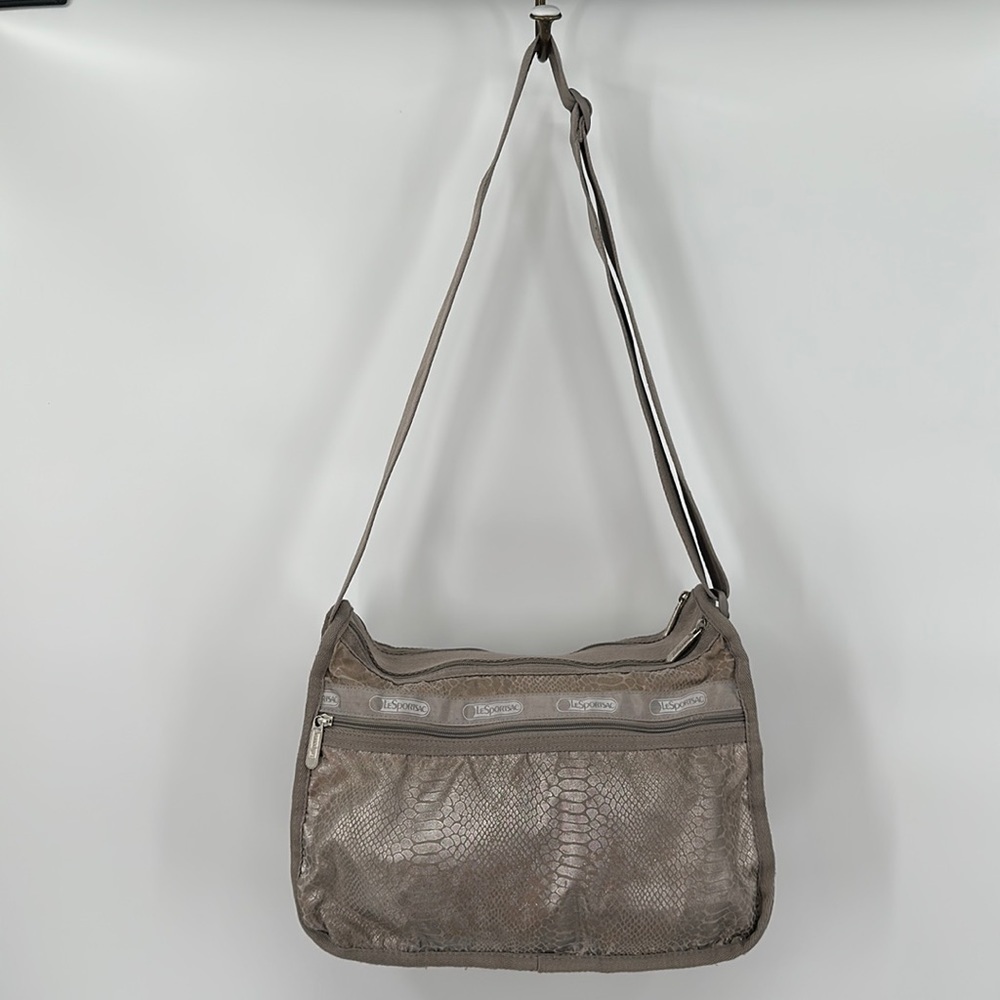 LeSportsac Tan Snakeskin Print Everyday Crossbody Tote Purse